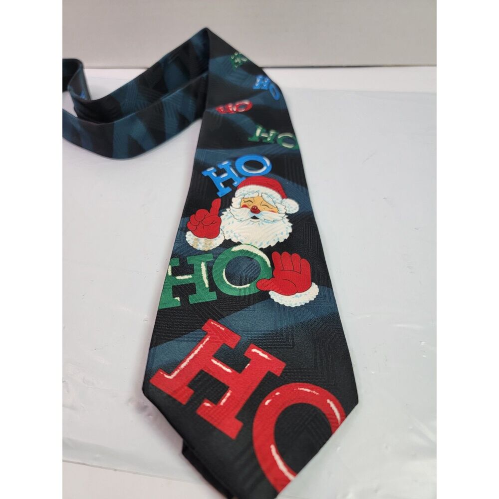 Unbranded Santa Claus Ho Ho Ho Christmas Tie Mens Black Red Novelty Holiday